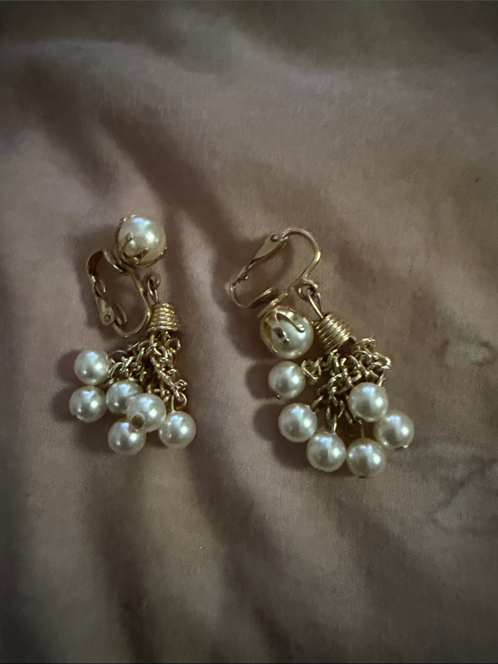 Gold-Tone Pearl Cluster Drop Earrings - Brand Unbranded